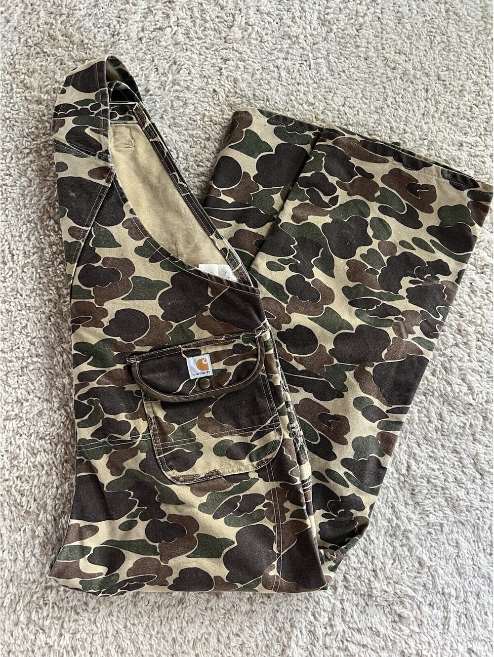 Carhartt BU103 Men's Vintage Bib Overalls Duck Camo 44x30 Hunting USA Outdoor
